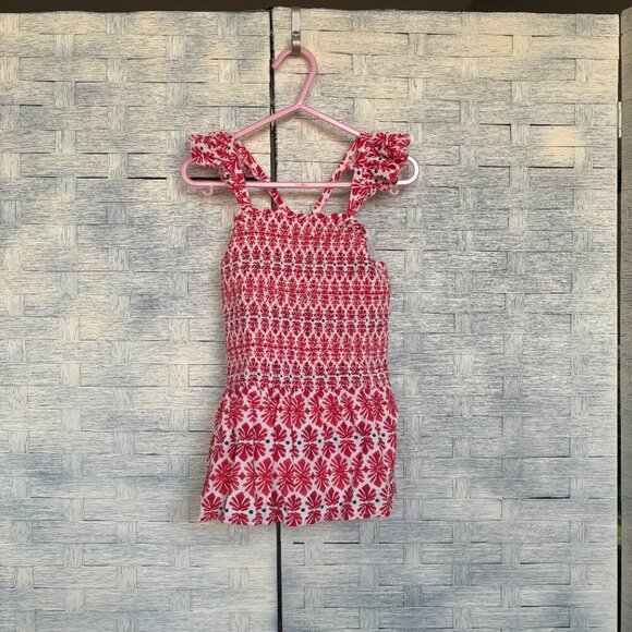 Vineyard Vines Tank Top Ruffle‎ Shoulder Criss Cross Back Red/White S - Picture 1 of 6